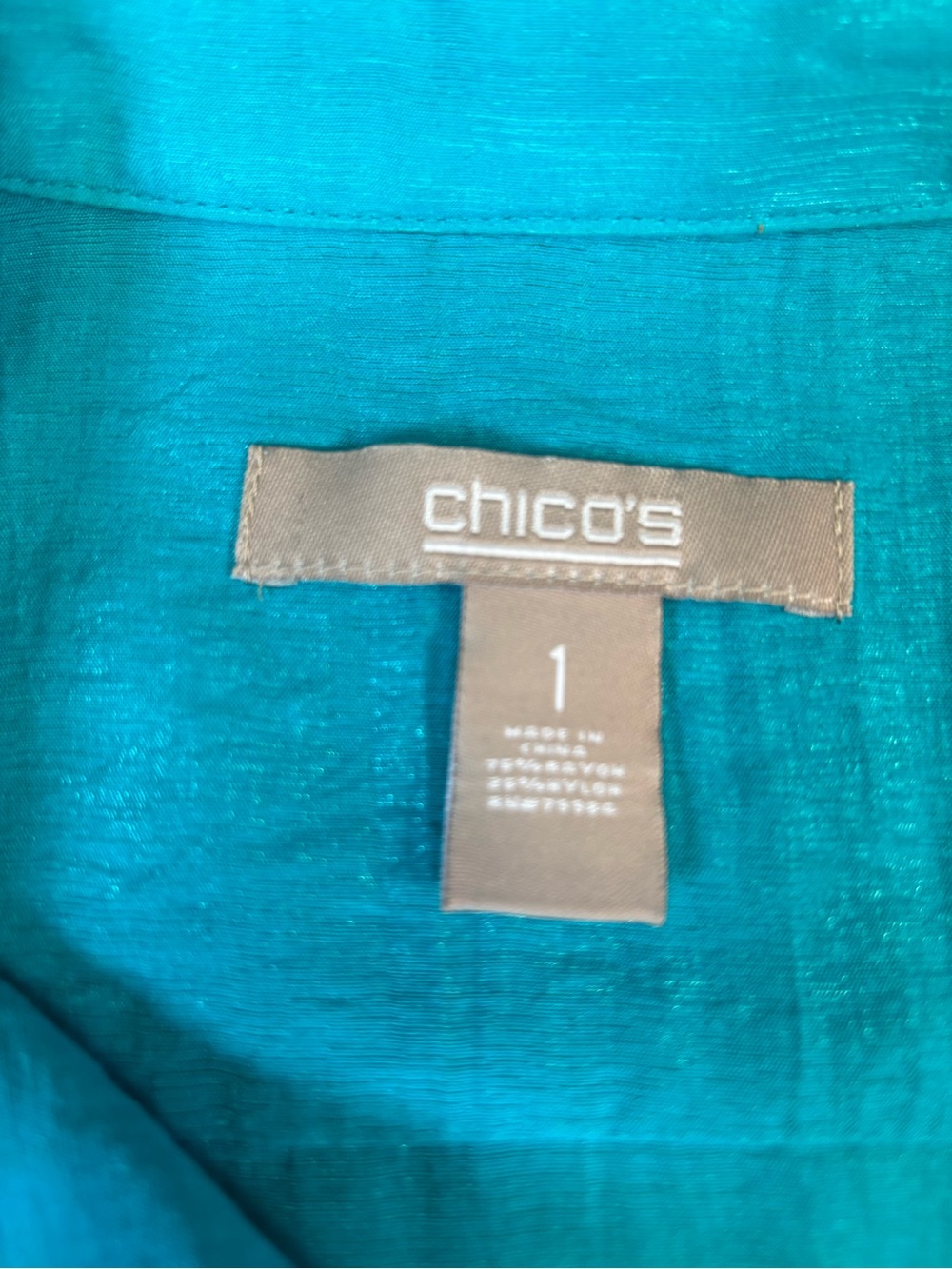 Chico's Size 1 M Turquoise Teal Lightweight Snap Front Shirt Jacket 3/4 Sleeve - Picture 4 of 6